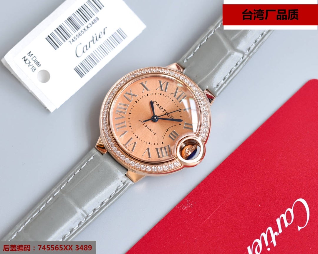 BALLON BLEU 33MM ROSE GOLD GREY LEATHER