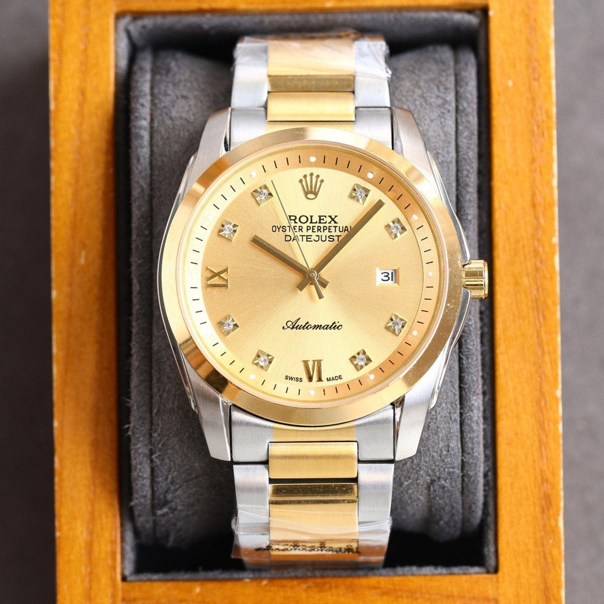 DATEJUST 41MM SMOOTH BEZEL GOLD CASE DIAMOND NUMERALS