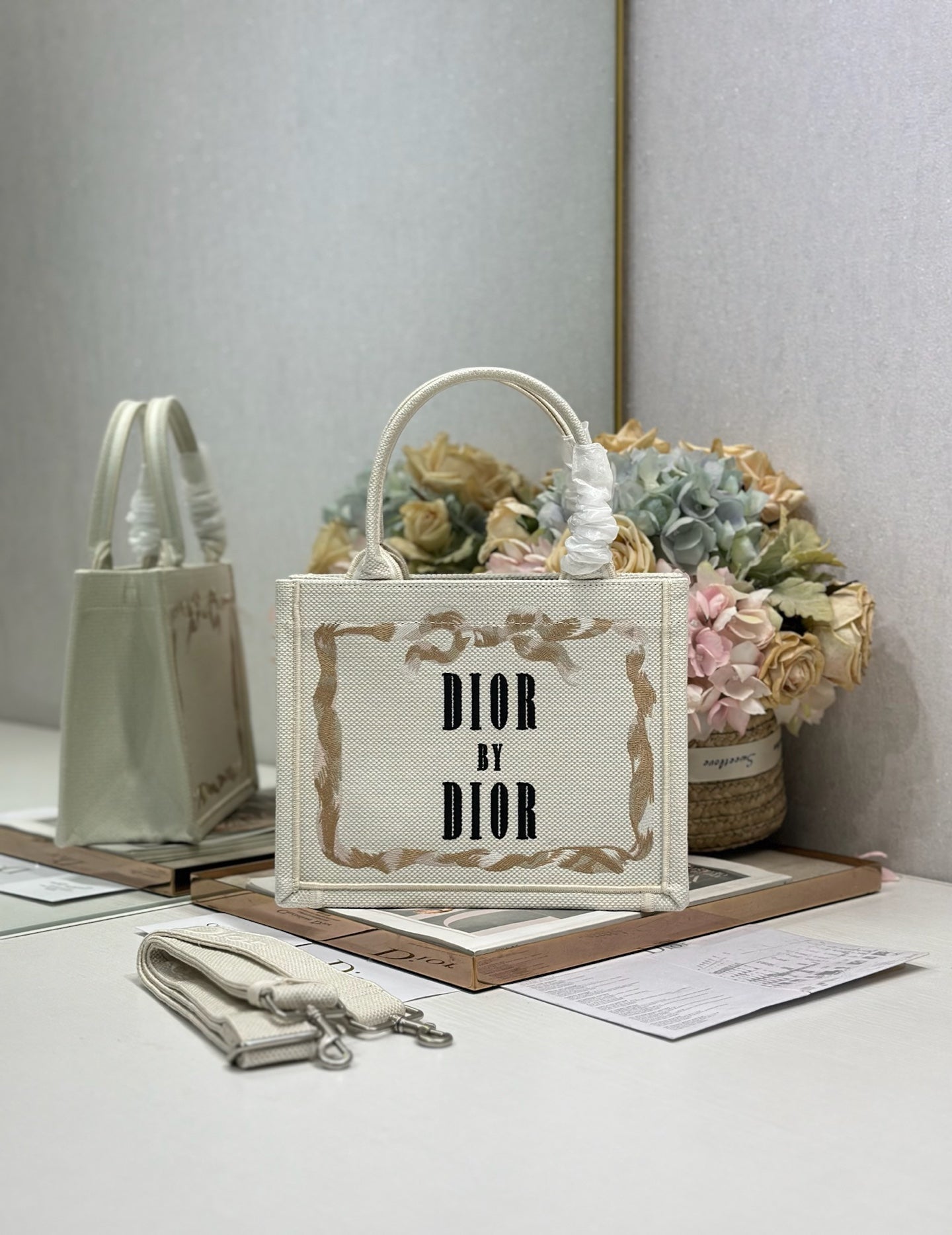 CD Book Tote White in Canvas 288122