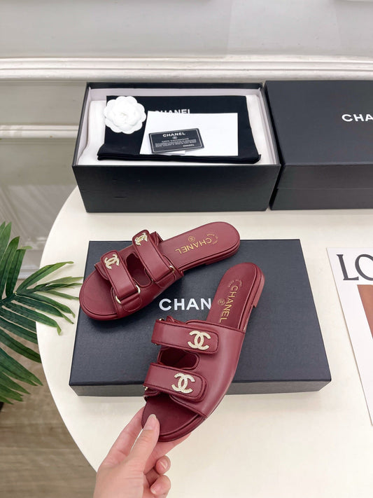 CC Crystal Double C Velcro Flat Mules Burgundy Lambskin 891664