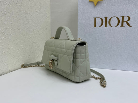 CD My Tender Top Handle Mini Bag 21cm Mint Green Macrocannage Leather 159472