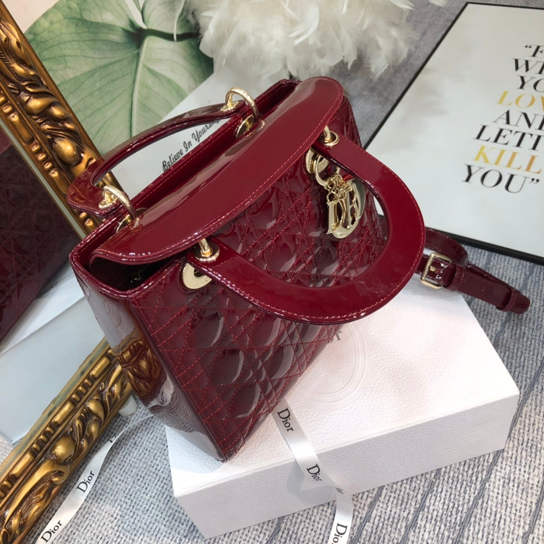 medium lady 24 wine patent calfskin