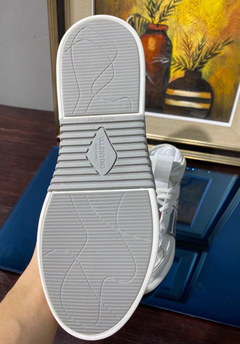 Valenti High Top VL7N White Calfskin Grey Canvas 993744