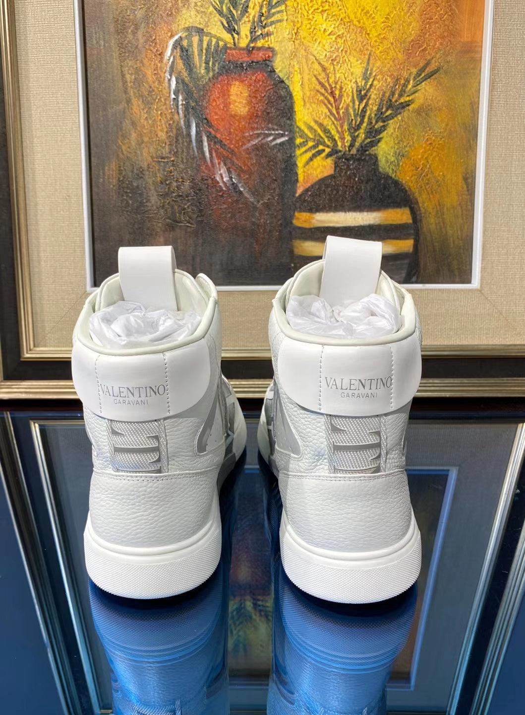 Valenti High Top VL7N White Calfskin Grey Canvas 993744