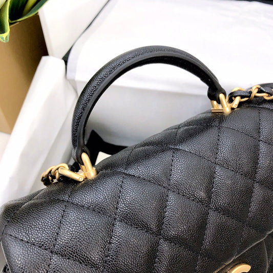 mini flap bag top handle 20cm black caviar gold hardware