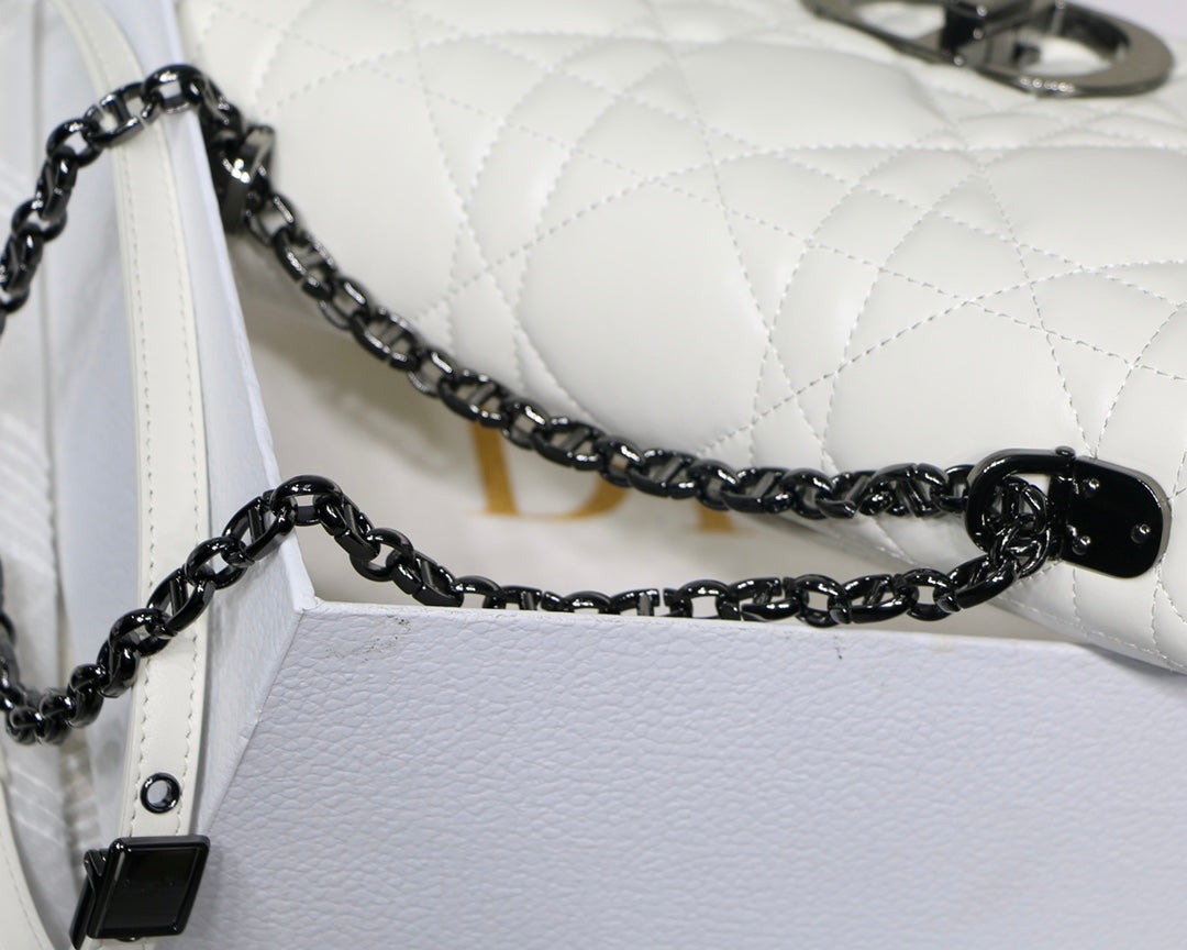 medium caro 25.5 white calfskin black hardware