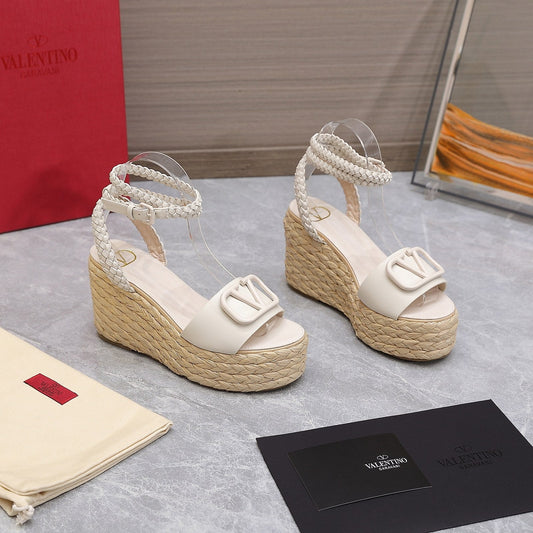VT Wedge Platform Sandals White Cowhide Espadrilles