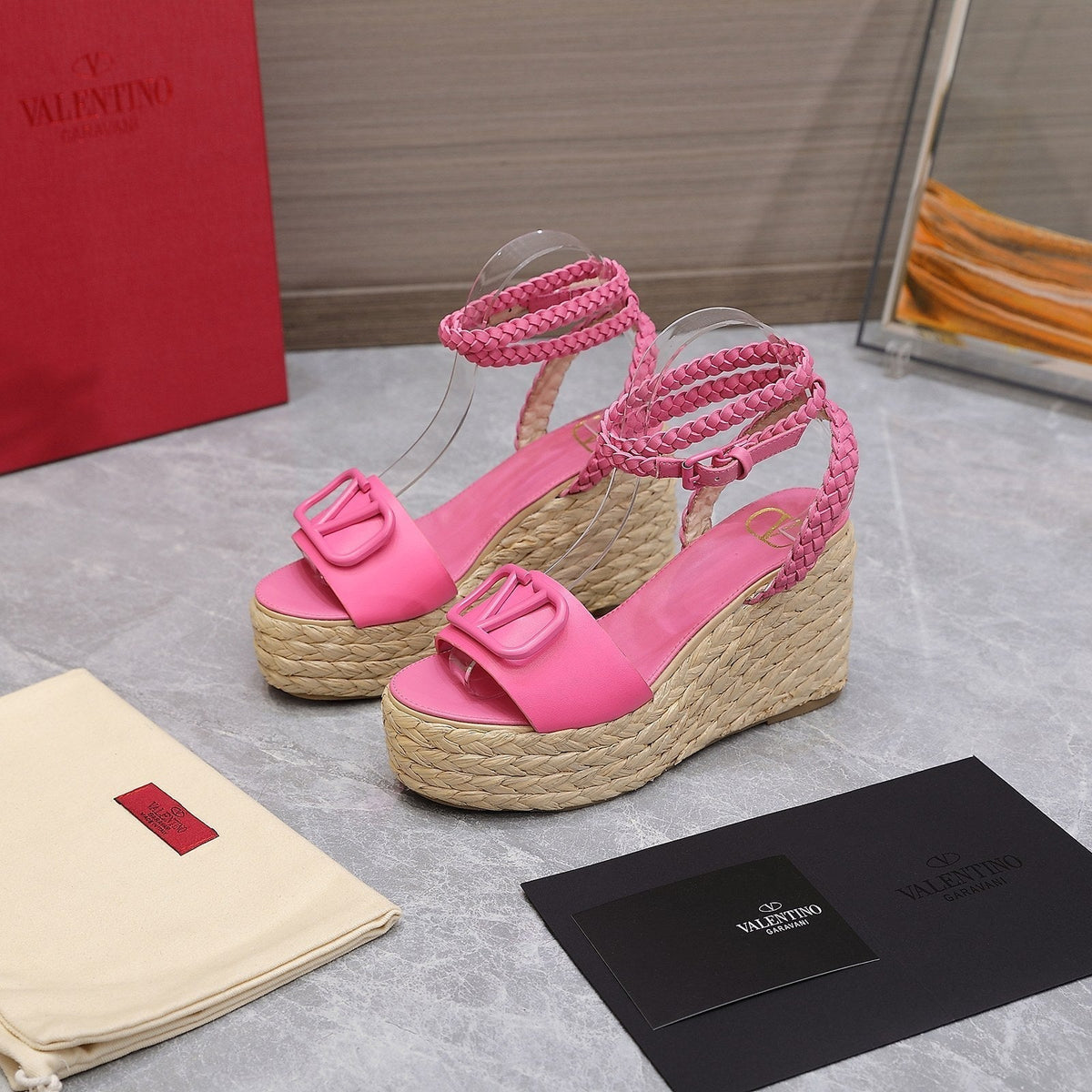 VT Wedge Platform Sandals Pink Cowhide Espadrilles