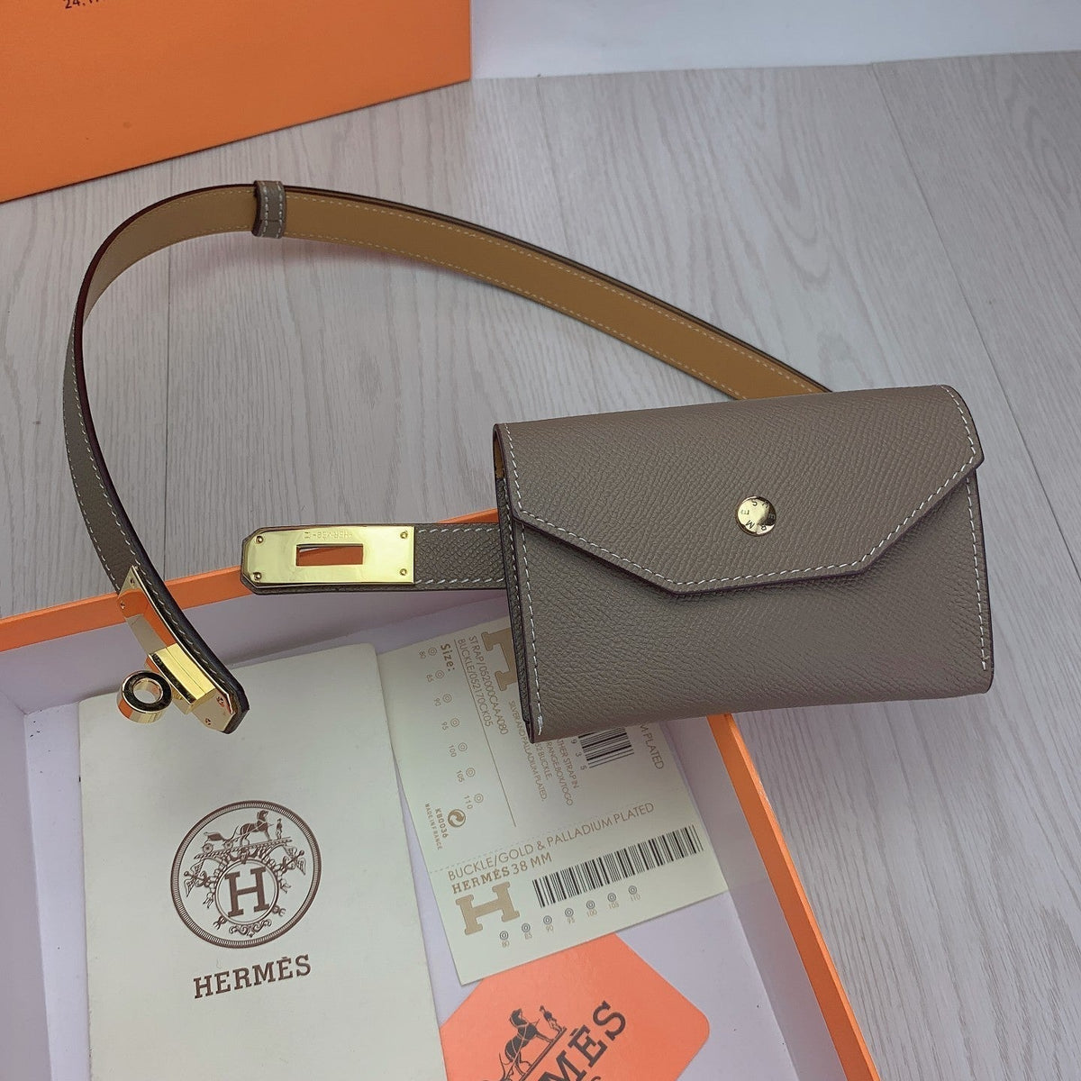 hm kelly belt 18mm with pocket gris alphat calfskin