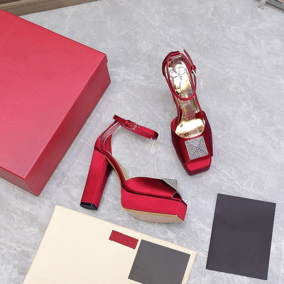 Open Toe Pump With One Stud Diamond Patent Red Leather 130MM