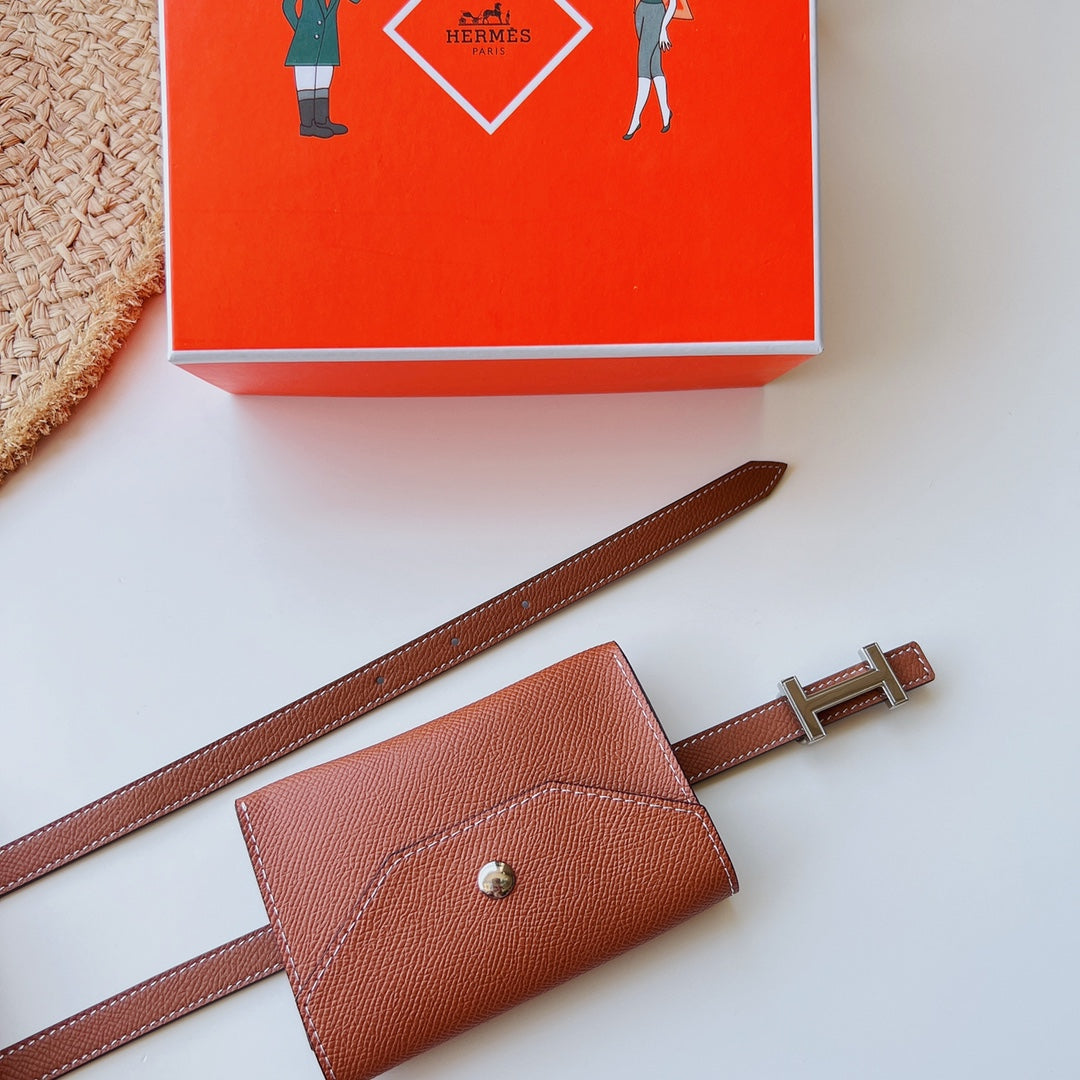 focus belt 13mm with kelly pocket brown epsom silver buckle