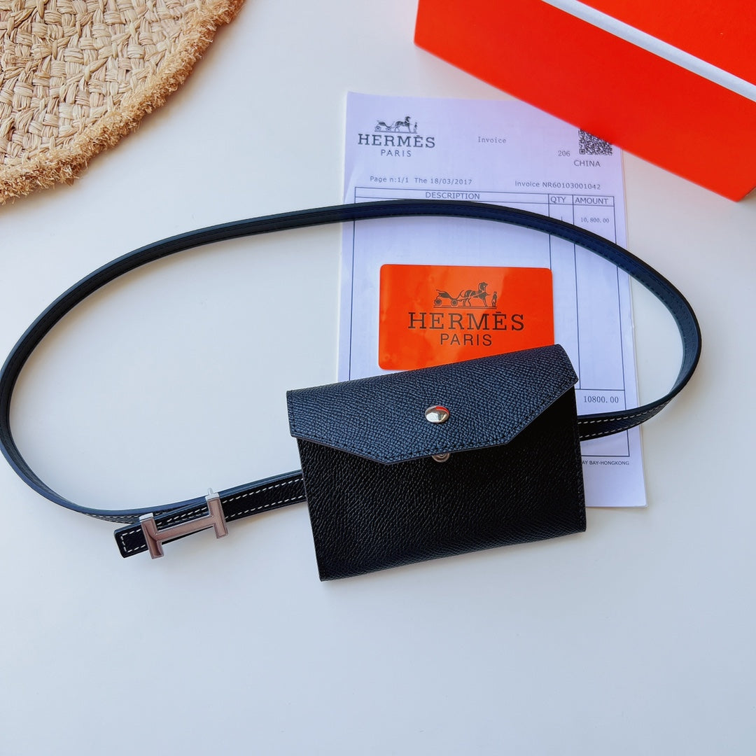 focus belt 13mm with kelly pocket black epsom silver buckle