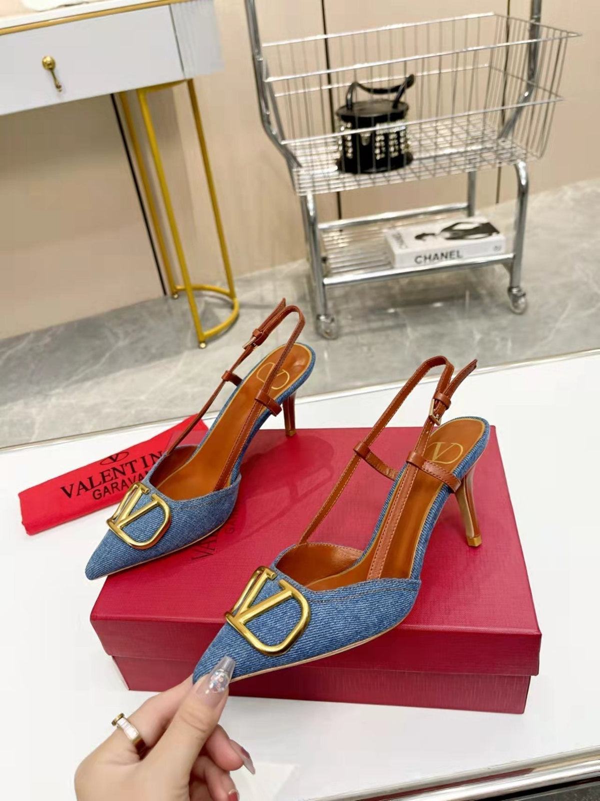 Valentino Slingback Pump Demin Blue Demin Fabric 239598
