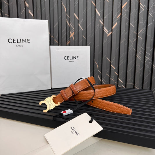 CEL 25mm Triomphe Belt in Taurillon Brown Embossed Leather 176290