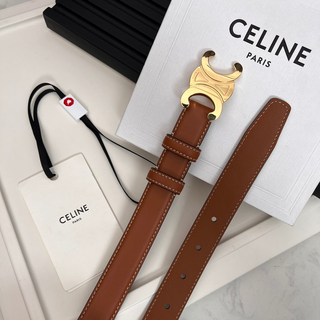 CEL 25mm Medium Triomphe Belt in Taurillon Brown Leather 176284