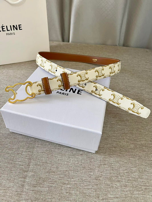 CL logo Cut-out Belt 25mm White Tan Triomphe Canvas Ghw