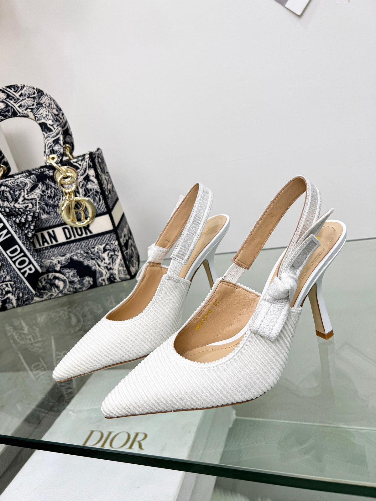 cd slingback pumps 95 white embroidered cotton