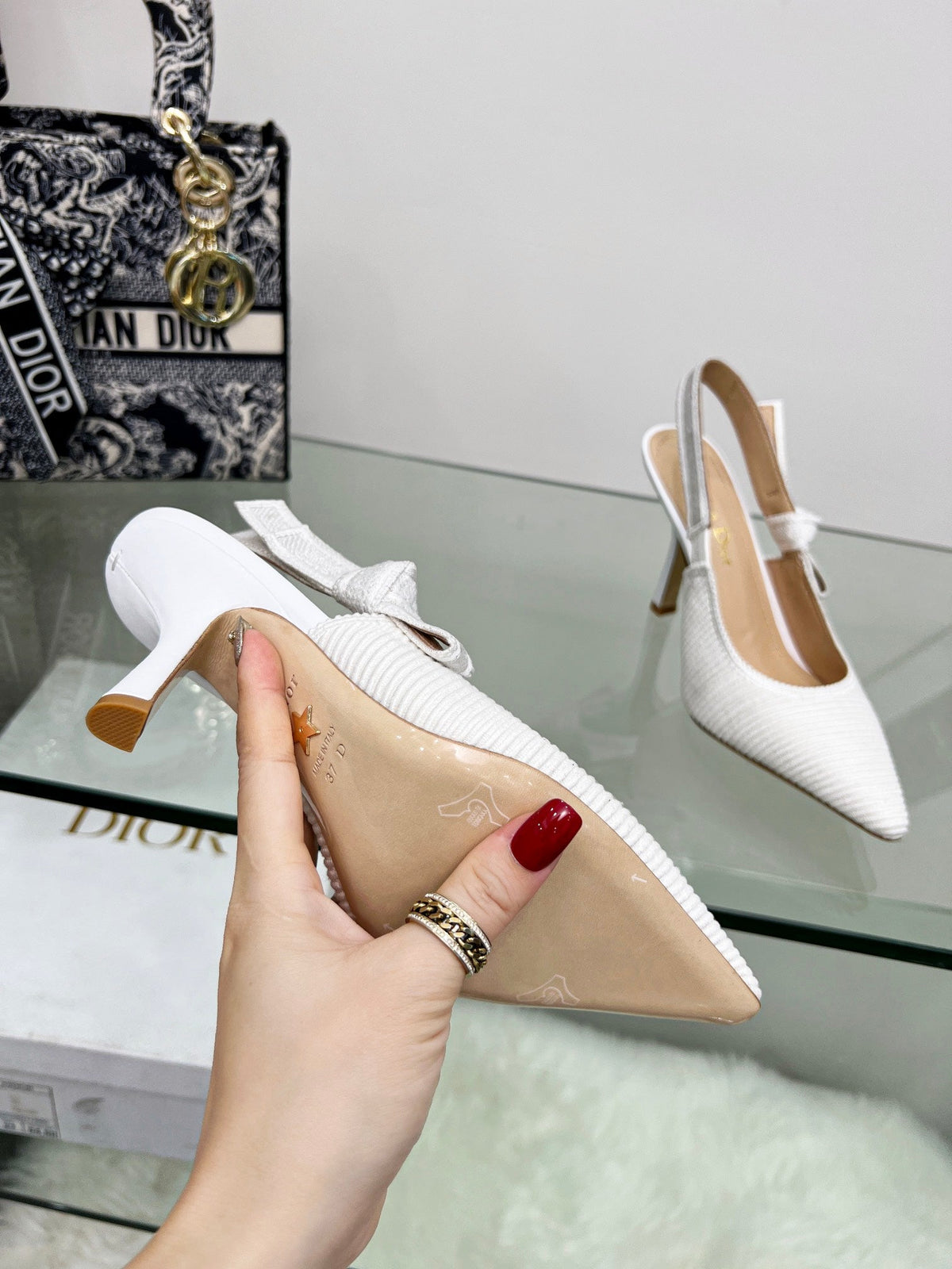 cd slingback pumps 95 white embroidered cotton