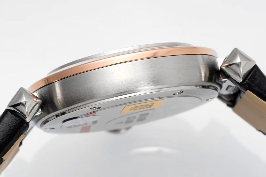 pasha 30mm quartz pink gold white dial black leather