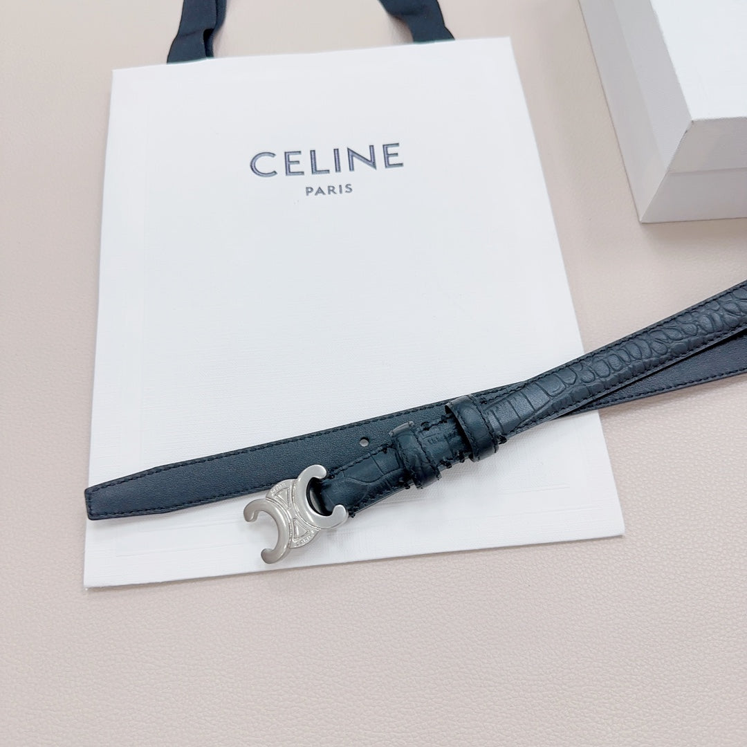 CEL Silver Buckle Belt 18mm Black Calfskin 176703
