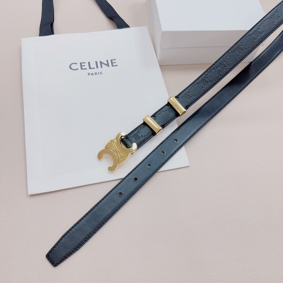 CEL Gold Buckle Belt 25mm Black Calfskin 176706