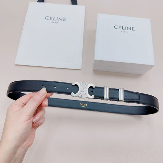 CEL Silver Buckle Belt 25mm Black Calfskin 176705