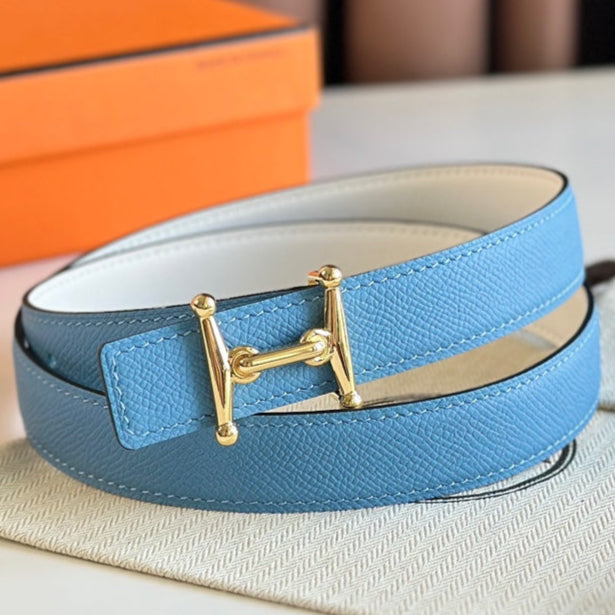 HM Gold Mors H buckle & Reversible 24 mm belt Blue White leather 125359
