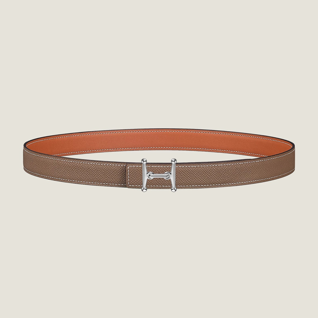 HM Silver Mors H buckle & Reversible 24 mm belt Orange Beige leather 125356