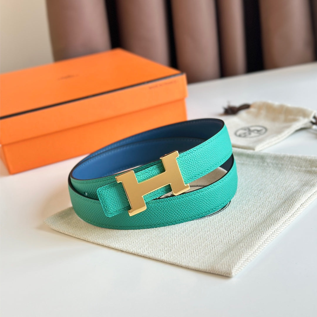 HM Gold Constance & Reverible Belt Blue Green Leather 125374