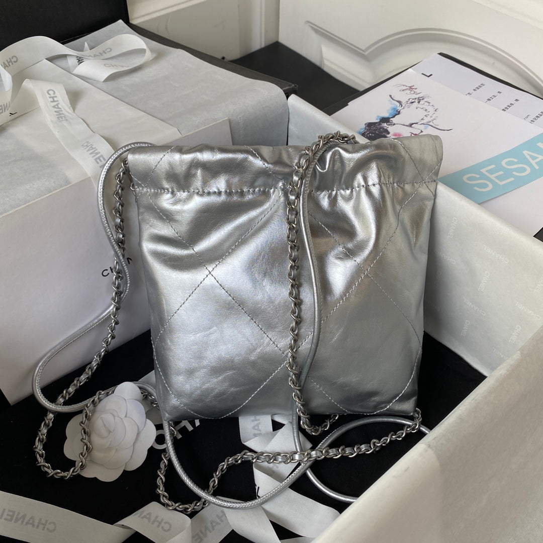 CC 24S Hobo 22 Bag 20cm Silver Metalic Lambskin