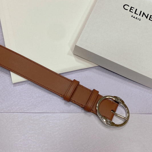 CL LARGE 35MM TWIN TRIOMPHE BELT IN BRONZE BROWN CALFSKIN SILVER HARDWARE