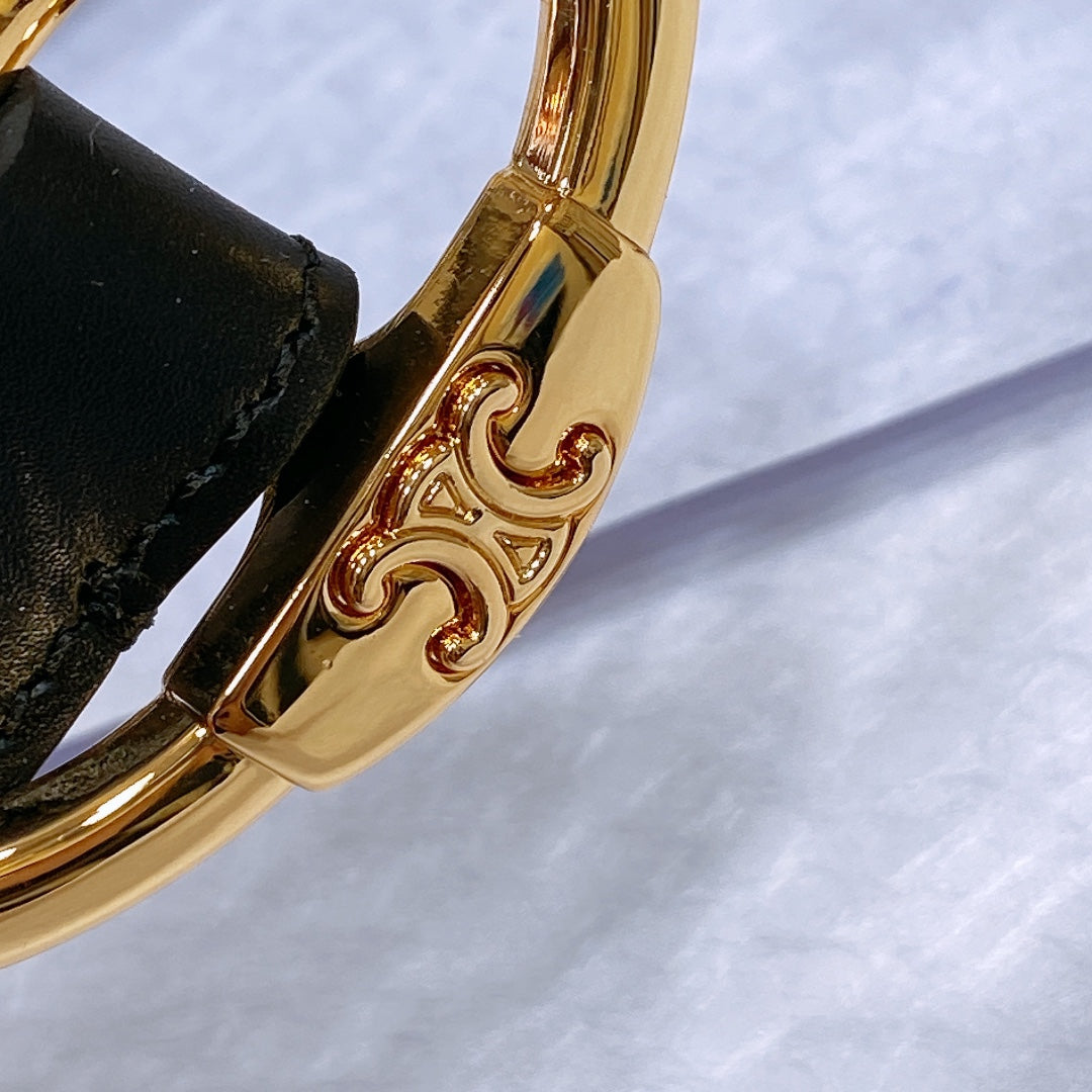 CL LARGE 35MM TWIN TRIOMPHE BELT IN BLACK CALFSKIN GOLD HARDWARE