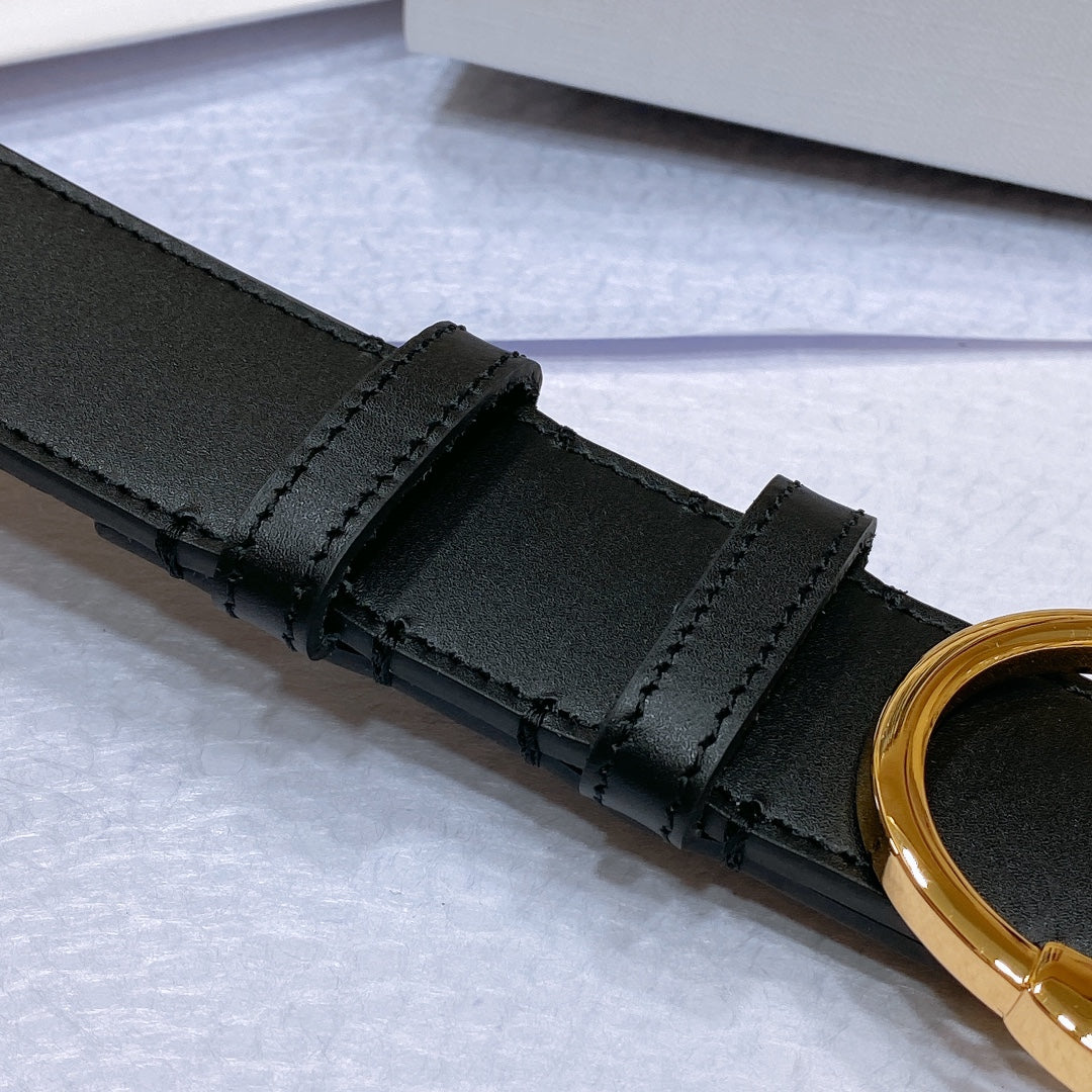 CL LARGE 35MM TWIN TRIOMPHE BELT IN BLACK CALFSKIN GOLD HARDWARE
