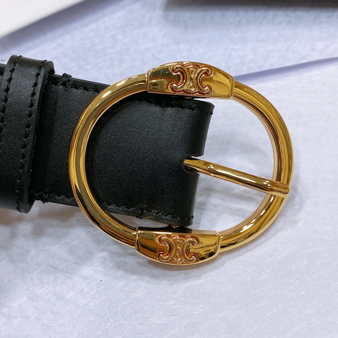 CL LARGE 35MM TWIN TRIOMPHE BELT IN BLACK CALFSKIN GOLD HARDWARE