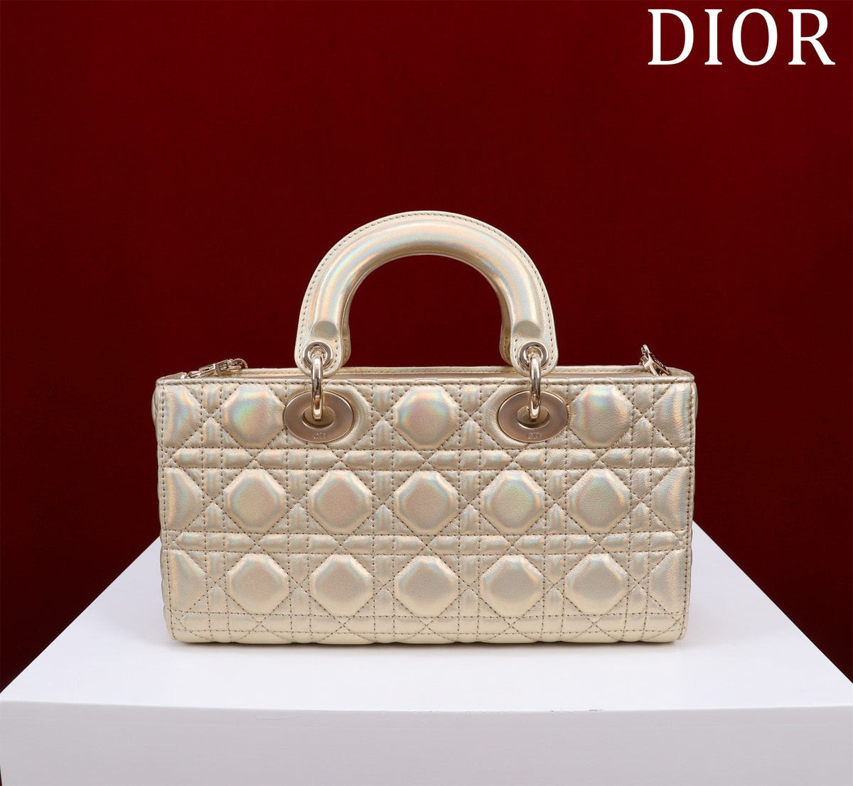 medium lady d-joy 26 beige metalic lambskin