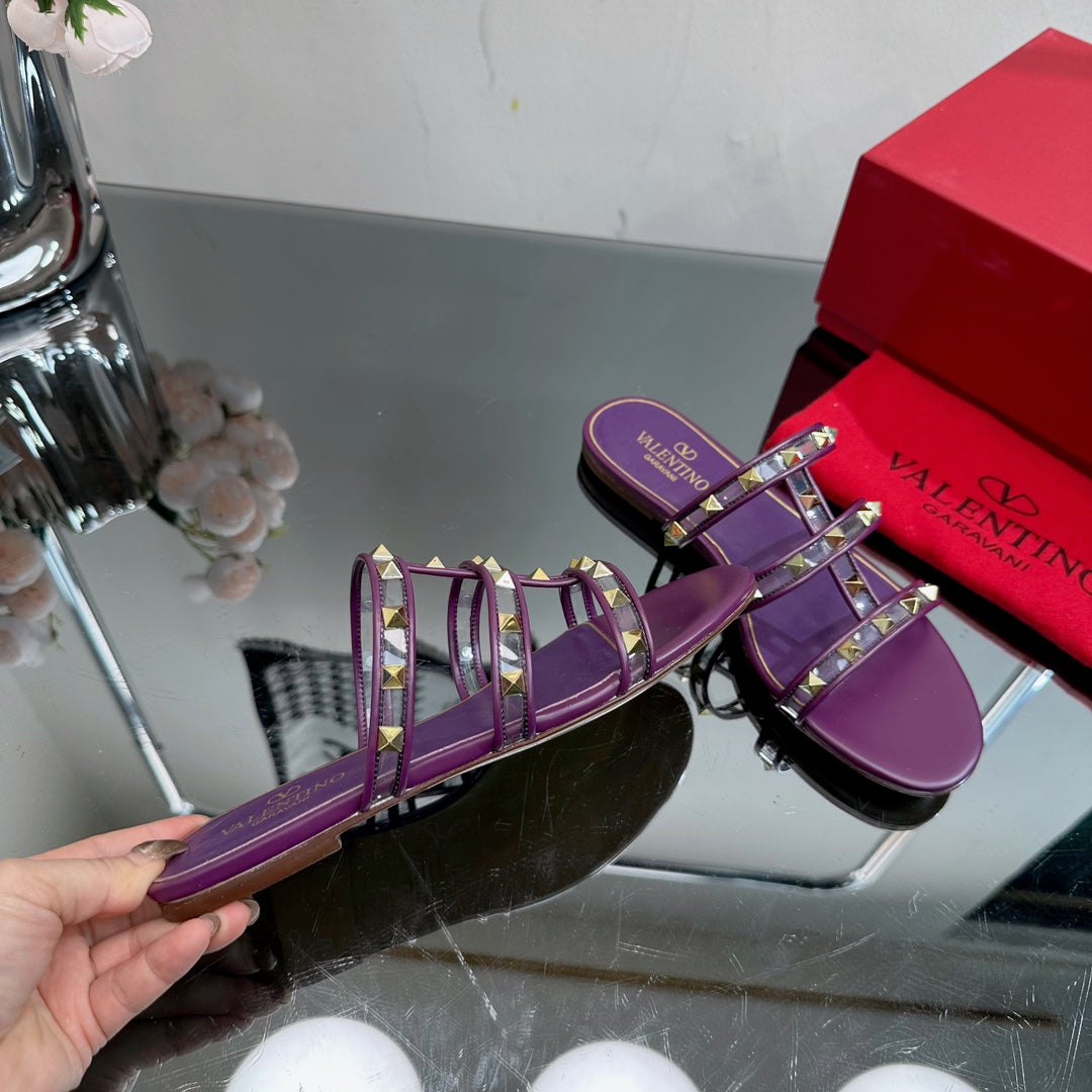 VT 25 Rockstud Flat Sandals Purple PVC Sheepskin