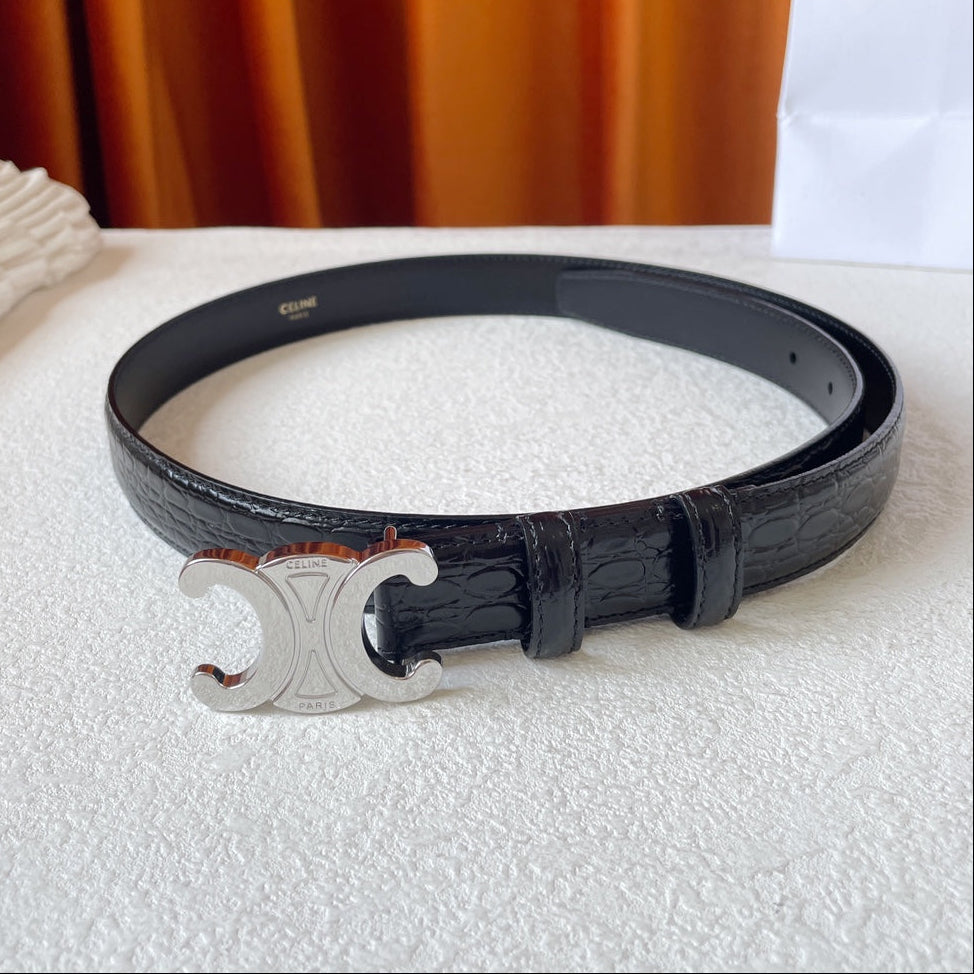 CELINE 26S BELT 25 MM IN BLACK CALFSKIN 666345