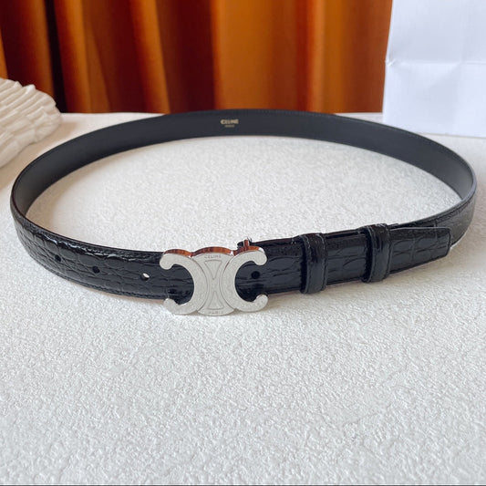 CELINE 26S BELT 25 MM IN BLACK CALFSKIN 666345