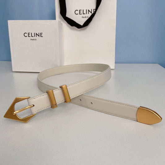 Medium Spike Belt 25mm White Calfskin Loop Gold Gold Finishing