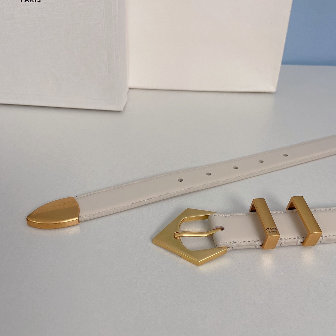 Medium Spike Belt 25mm White Calfskin Loop Gold Gold Finishing