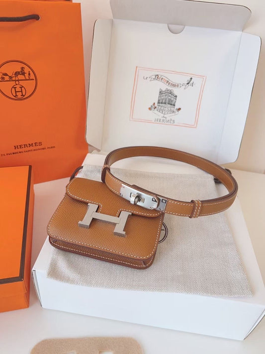hm kelly belt 18mm with constance slim brown epsom silver hardware