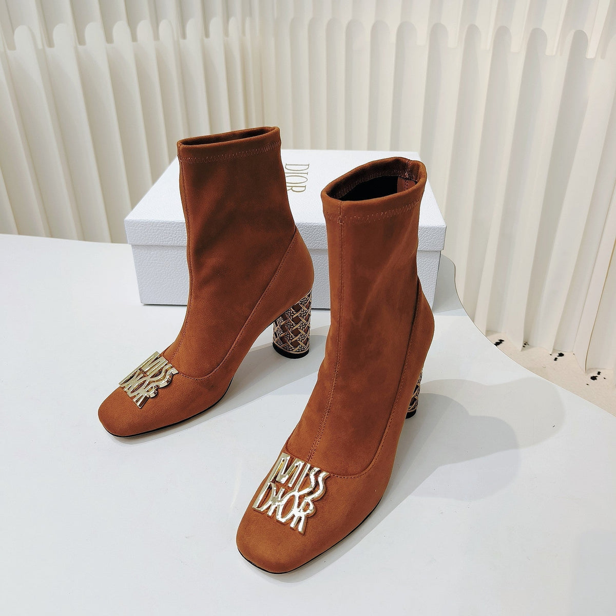 Miss Dior Ankle Boots 80mm Orange Brown Suede 111380