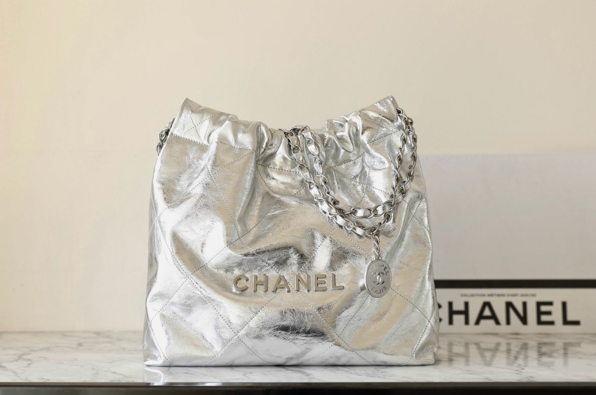 25C Hobo 22 Bag 35cm Silver Metalic Lambskin