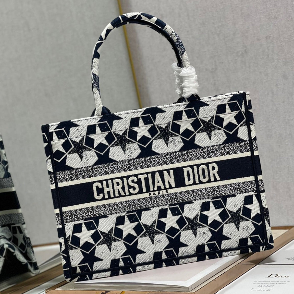 CD Five-pointed Star Book Tote 36cm Bag Blue White Canvas 336522