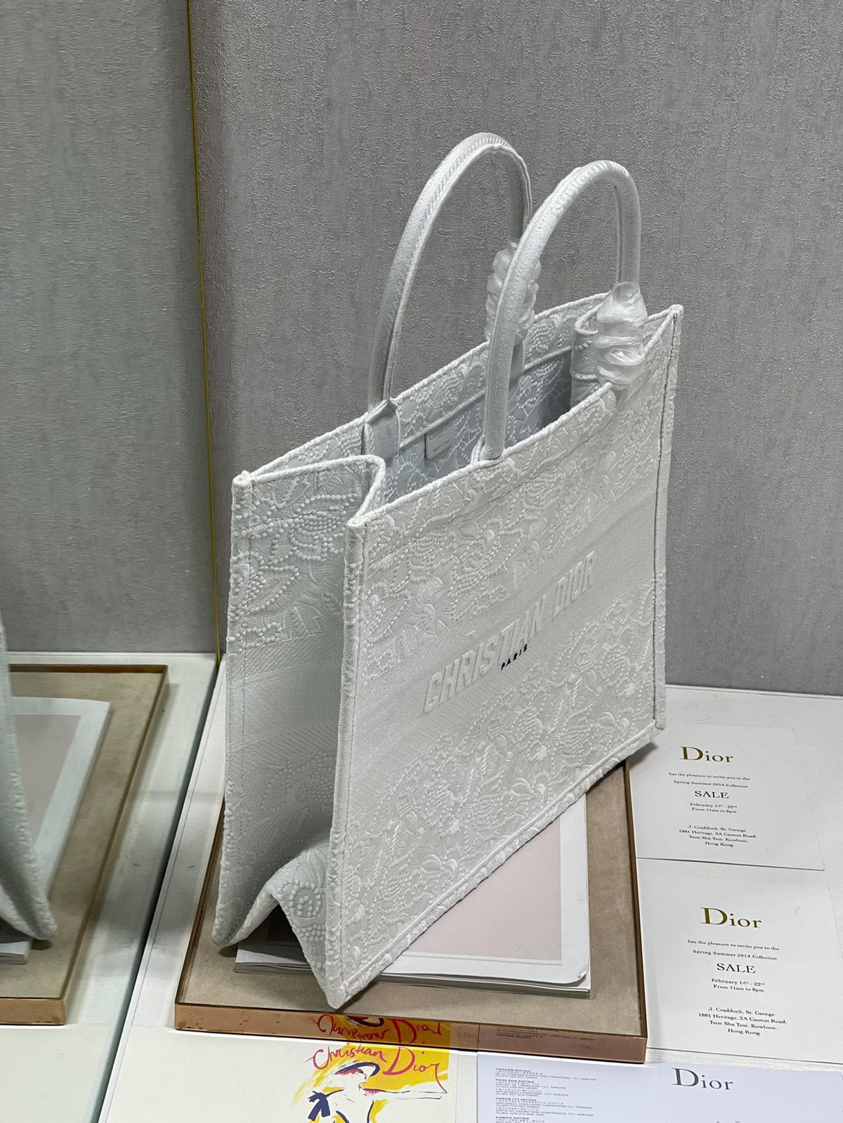 CD Lace White Book Tote 42cm Bag Canvas 336570