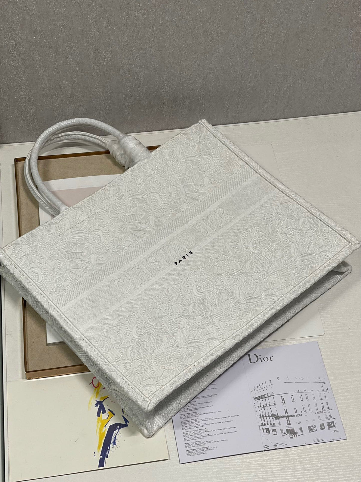 CD Lace White Book Tote 42cm Bag Canvas 336570