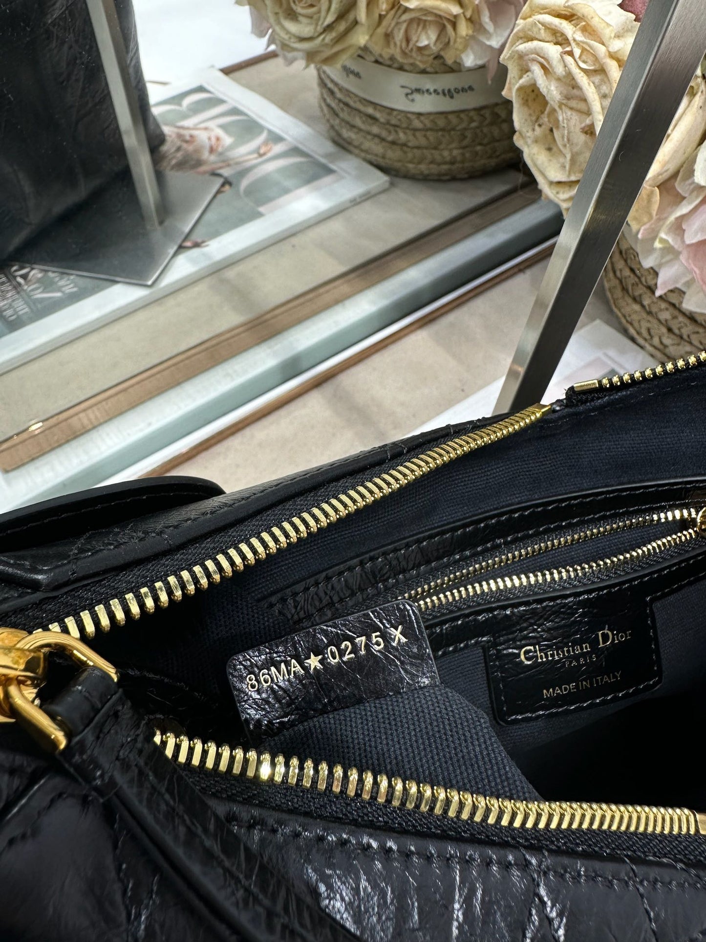 CD Small Dior Voyage Bag 22cm Black Glossy Macrocannage Calfskin 288624