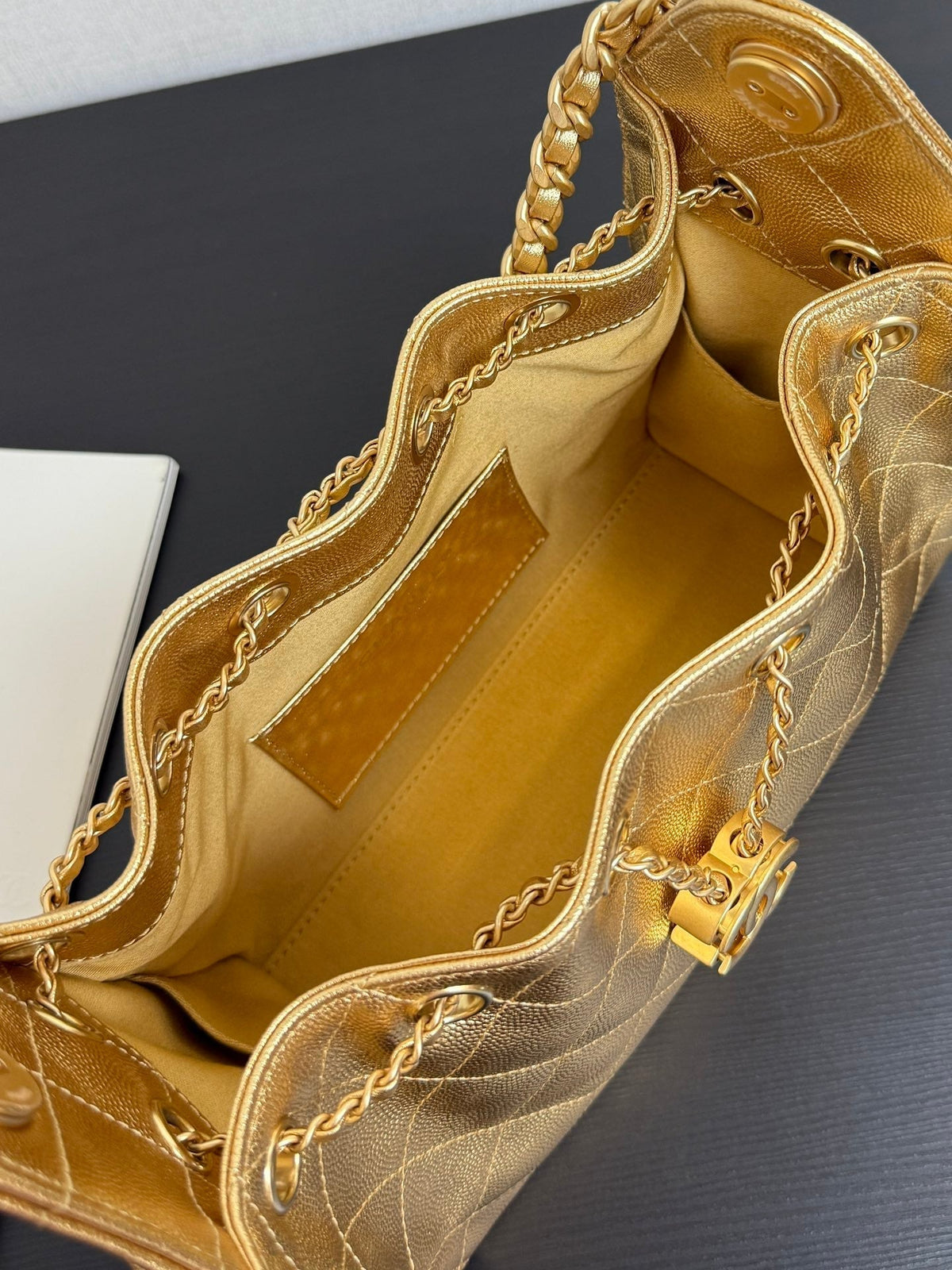 Chanel 2026 Hobo Bag 22cm Gold Grained Calfskin
