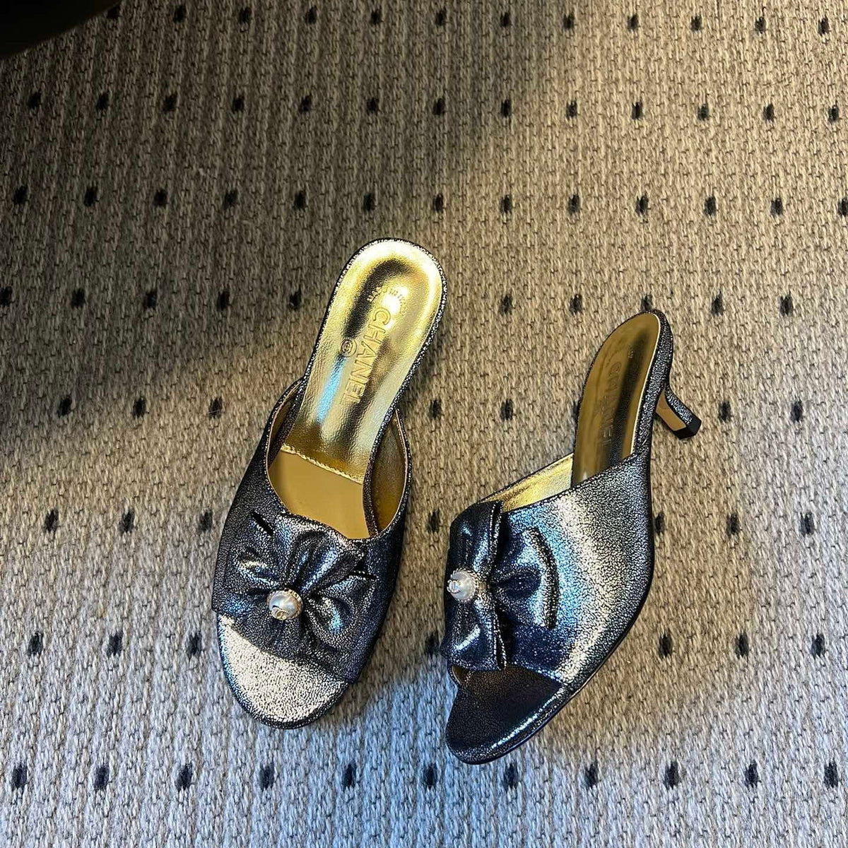 CC 26s High-Heeled Slides 60 Metallic Black Cowhide 627184