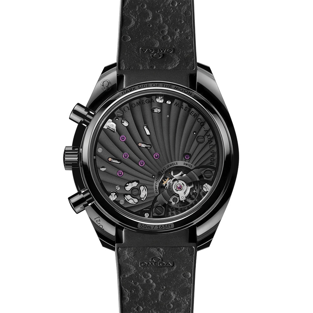 Speedmaster Dark Side of the Moon Black Ceramic 44.25mm - Full Black w/ Red Seconds Hand on Rubber Strap